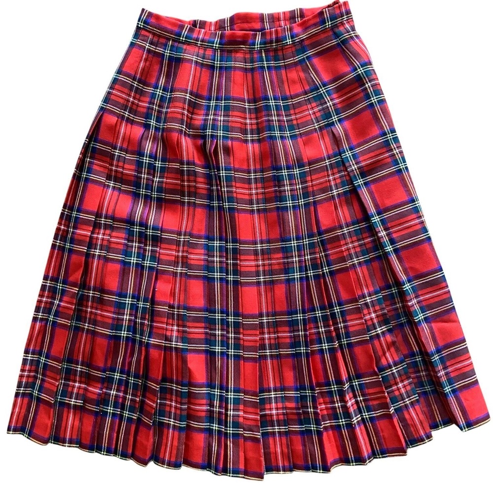 Vintage Meigle Kilt Skirt Women Pure Wool Red Plaid Pleated Buckle Made Scotland - Picture 3 of 15
